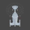 Disc Shaped Starship With Red Engines In Starry Space Background