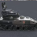 Military Camouflage Tank With Radar Antenna And Weapons System On Tracks