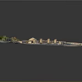 Cartoon Style Ancient Village Scene With Circular Stone Pillars Green Trees And Paths