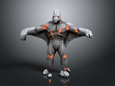 Grey Body Red Flame Pattern Standing Pose Decorative Figurine Toy With Open Arms 3d model