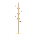 Minimalist Wooden Shelving Unit With Pole Design Circular Shelves And Hooks