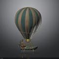 Green And Beige Striped Hot Air Balloon Model With Small Basket And Decorative Elements