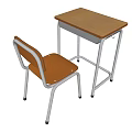 Wooden Top School Desk With Orange Seat Chair And Metal Frame