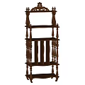 Vintage Wooden Shelving Unit With Ornate Carved Design And Multi Tiered Storage
