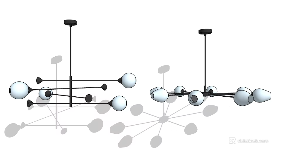 Modern Chandelier Design With Geometric Metal Structure And Glass Sphere Accents For Interior Lighting 3d model 