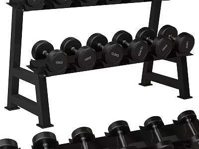 Sports Equipment Black Dumbbell Rack With Organized Dumbbells For Gym Training 3d model