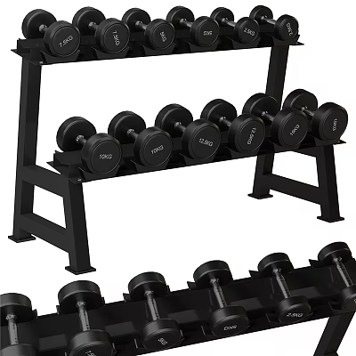 Sports Equipment Black Dumbbell Rack With Organized Dumbbells For Gym Training 3d model