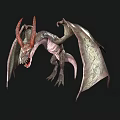 Mythical Flying Dragon With Red Horns Large Wings Sharp Claws Open Mouth On Black Background
