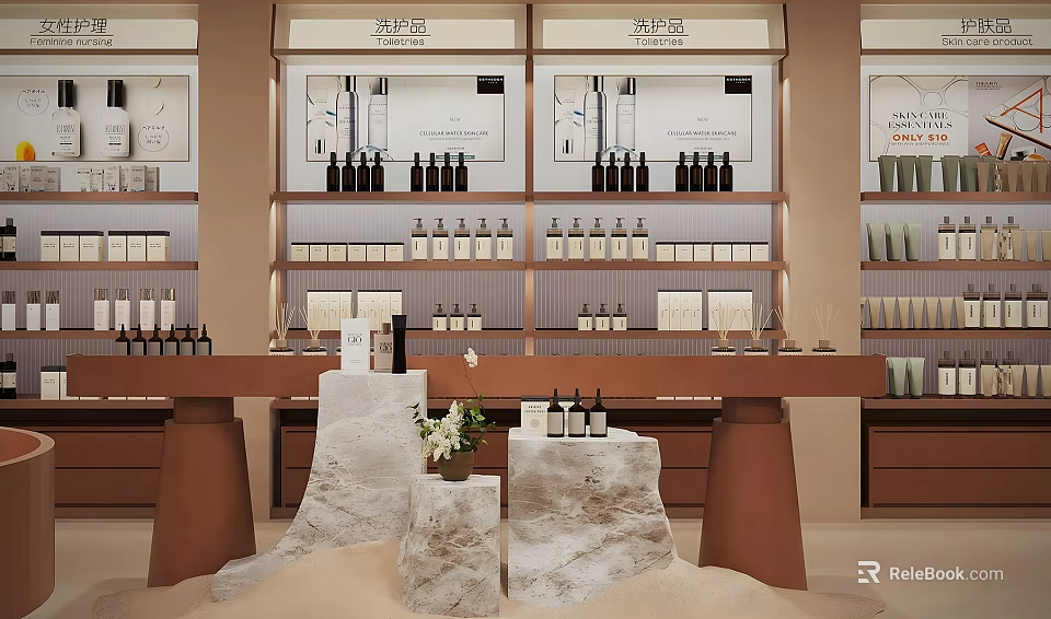 Luxury Mall Store With Wine Bottles Display Shelves And Marble Stands 3d model 