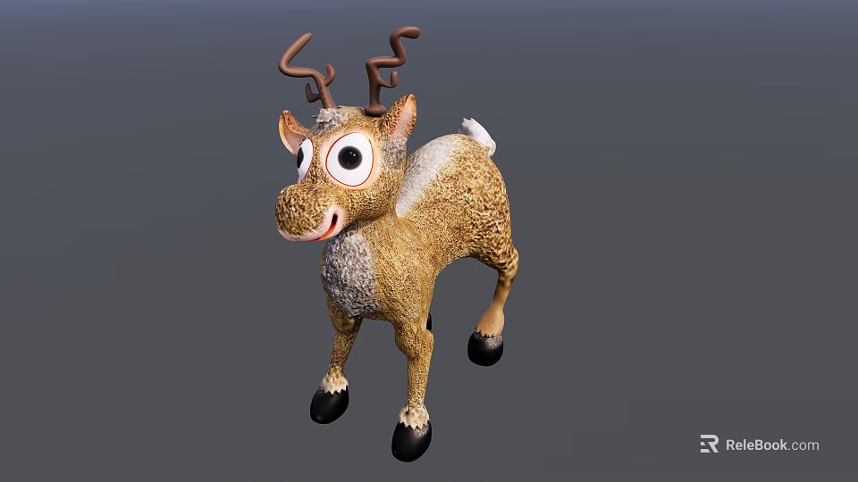 Cute Animated Game Character With Curved Antlers Big Eyes Brown Fur And Smiling Expression 3d model 