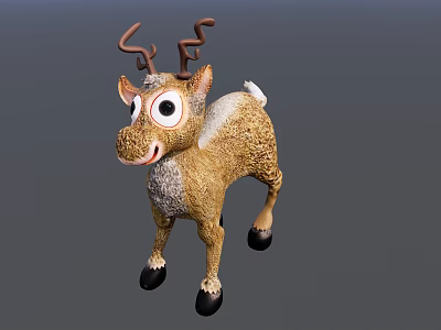 Cute Animated Game Character With Curved Antlers Big Eyes Brown Fur And Smiling Expression 3d model