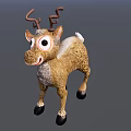 Cute Animated Game Character With Curved Antlers Big Eyes Brown Fur And Smiling Expression