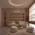 Hotel Public Lounge Area With Circular Ceiling Light White Sofas Marble Floor And Decorative Plants 3d model