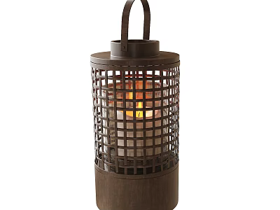 Vintage Lantern Shaped Table Lamp With Metal Grid Design And Warm Light Glow 3d model