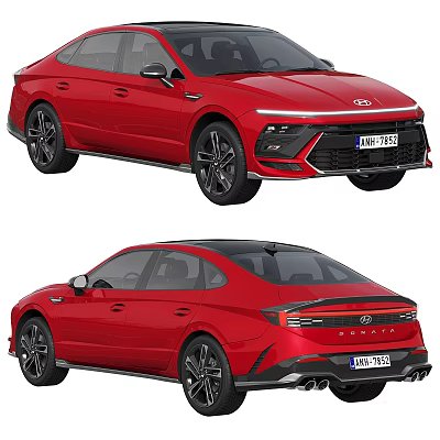 Red Hyundai Sonata Sedan Sporty Exterior With Black Wheels And Rear Spoiler 3d model