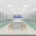 Healthcare Care Unit Interior With Medical Beds White Table Stools Green Floor And Large Screen