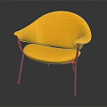 Modern Yellow Fabric Leisure Chair with Curved Backrest Armrests and Metal Frame