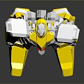Futuristic Game Movie Character Silver Yellow Red Mecha Robot With Geometric Design Standing Pose