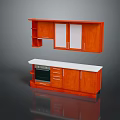 Orange Kitchen Cabinet Combination With Wall Mounted Cabinets Base Units Oven Drawers And White Countertop
