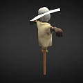 Detailed Game Film Character Scarecrow With Straw Hat Shirt And Wooden Pole