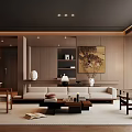 Modern Wooden Living Room Interior Design With Sofa Coffee Table And Decorative Painting