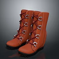 Stylish Orange Leather Boots With Laced Design Metal Buckles And Non Slip Sole