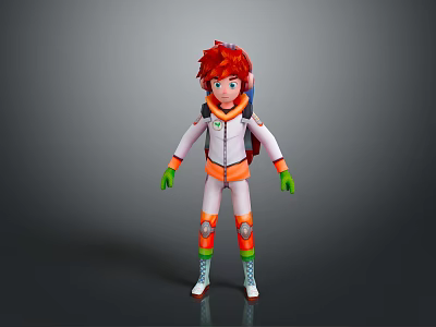 Man With Red Hair Wearing White And Orange Outfit Green Gloves And Backpack 3d model