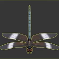 Detailed 3D Dragonfly Model Featuring Blue Body Red Head And White Wings