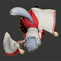 Anime Style Game Movie Character With White Hair Cat Ears Red Skirt White Top And Cape