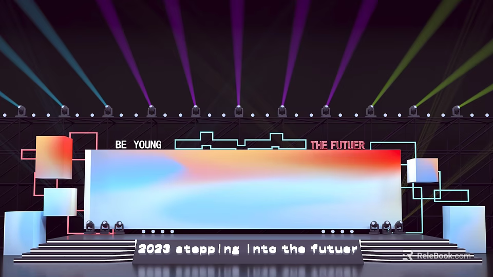 Stage With Colorful Lights Background Screen And 2023 Stepping Into The Future Texts 3d model 