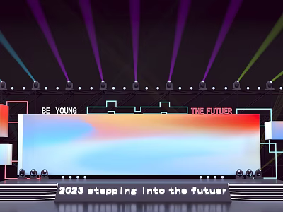 Stage With Colorful Lights Background Screen And 2023 Stepping Into The Future Texts 3d model