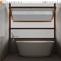 Freestanding White Bathtub In Modern Bathroom With Skylight And Chrome Faucet