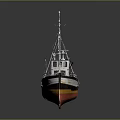 Classic Wooden Boat With Mast Cabin Red Yellow Black Hull And Lifebuoy