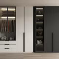 Modern Minimalist Wardrobe Design With Black White Hanging Space Folded Clothes Open Shelves And Decor