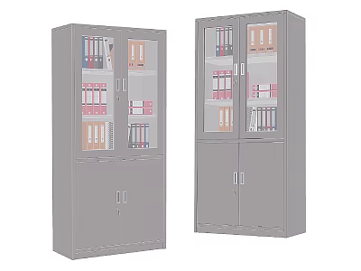 Two Gray Bookcases With Glass Doors And Storage For Folders And Files 3d model