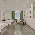 Modern Beauty Hair Salon Interior With Green Chairs Mirrors Sofa And Numbered Wall