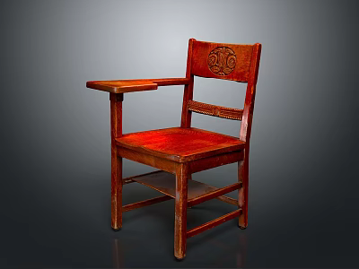 Reddish Brown Solid Wood Chair With Carved Backrest And Armrest Side Table 3d model