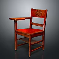 Reddish Brown Solid Wood Chair With Carved Backrest And Armrest Side Table