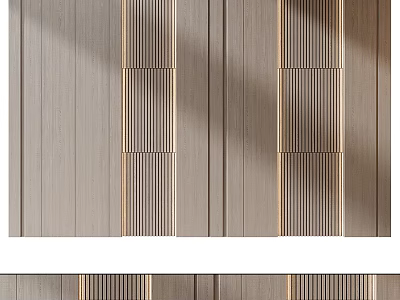 Modern Wooden Background Wall With Vertical Stripes And Gold Accents Design 3d model