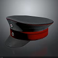 Gray Military Style Cap With Red Band And Round Badges
