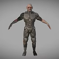 Bald Headed Game Movie Character With Red Eyes And Armored Mechanical Suit