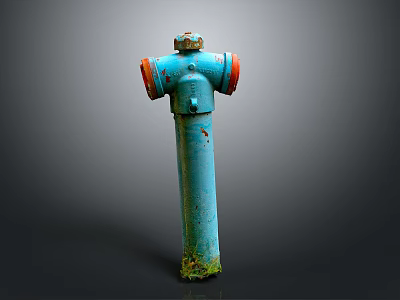 Blue Outdoor Hardware Tool Fire Hydrant With Red Valve And Mossy Base 3d model