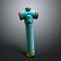 Blue Outdoor Hardware Tool Fire Hydrant With Red Valve And Mossy Base