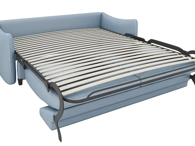 Two Seater Blue Sofa with Foldable Metal Slat Bed Frame and Modern Design 3d model