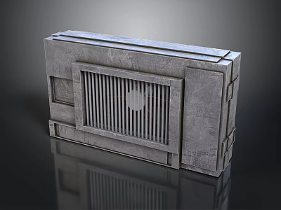 Modern Gray Textured Household Item Featuring Rectangular Structure Grille Design And Circular Element 3d model