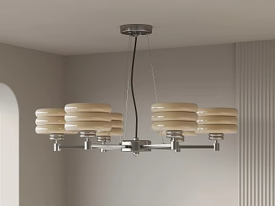 Modern Chandelier With Double Row Of Ivory Glass Shades And Silver Frame 3d model
