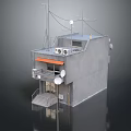 Multi Story Residential Building With Gray Exterior Steps Orange Awning Air Conditioners And Satellite Dishes