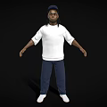 Man In White Long Sleeve T-shirt Blue Pants White Shoes And Cap On Black Background