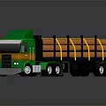 Green Logging Truck Carrying Stacked Logs Secured With Yellow Straps On Flatbed 3d model