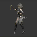 Gray Short Haired Female Warrior Wearing Gray White Armor With Yellow Star Decorations Holding Spear